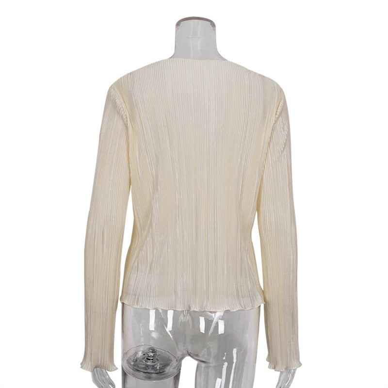 Elegante Plissee-Bluse mit Bindung | Cremeweiß